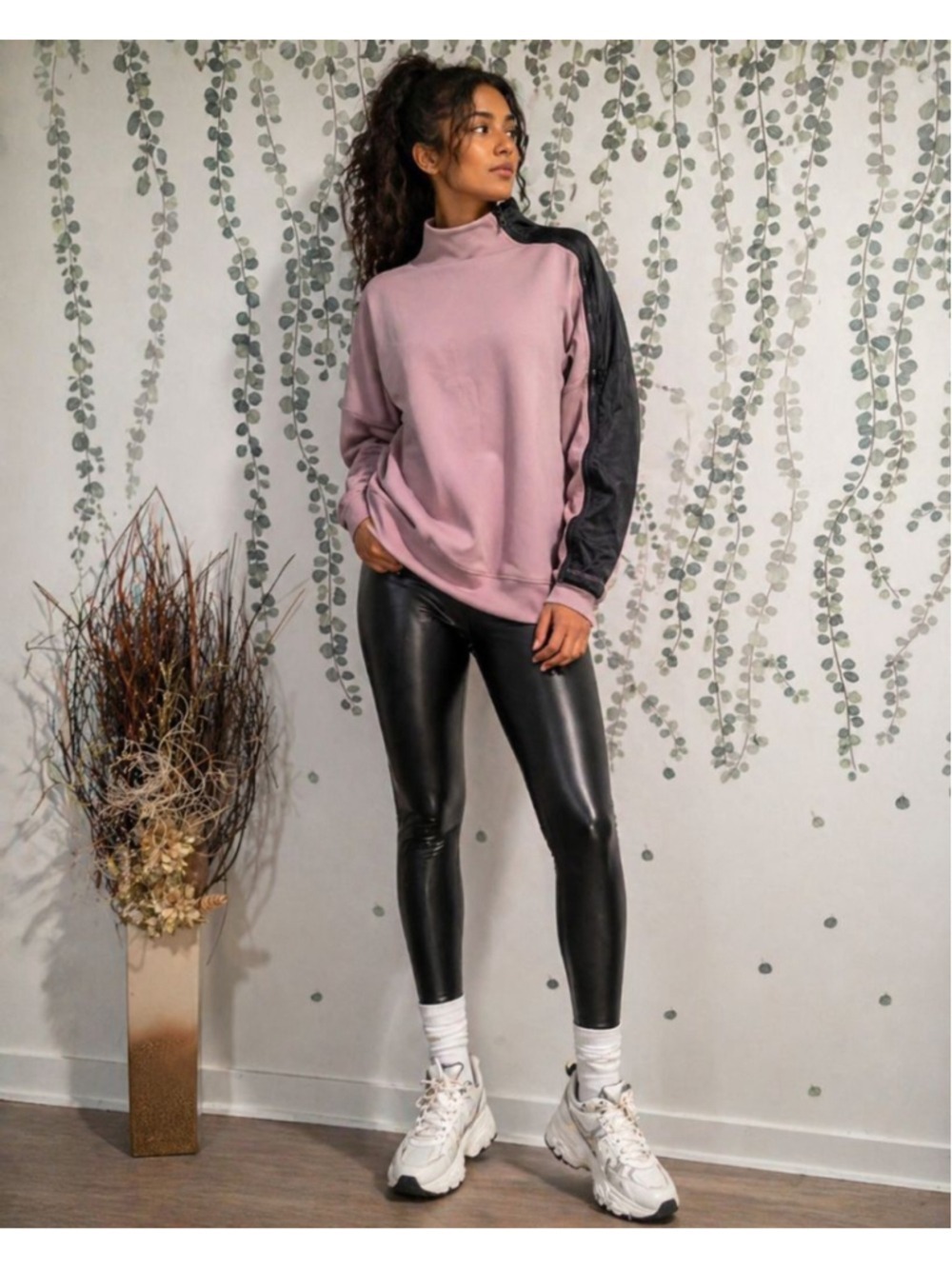 NWT Koral Maneuver Sweatshirt S Pink Black Asymmetrical Zip High Neck Pullover